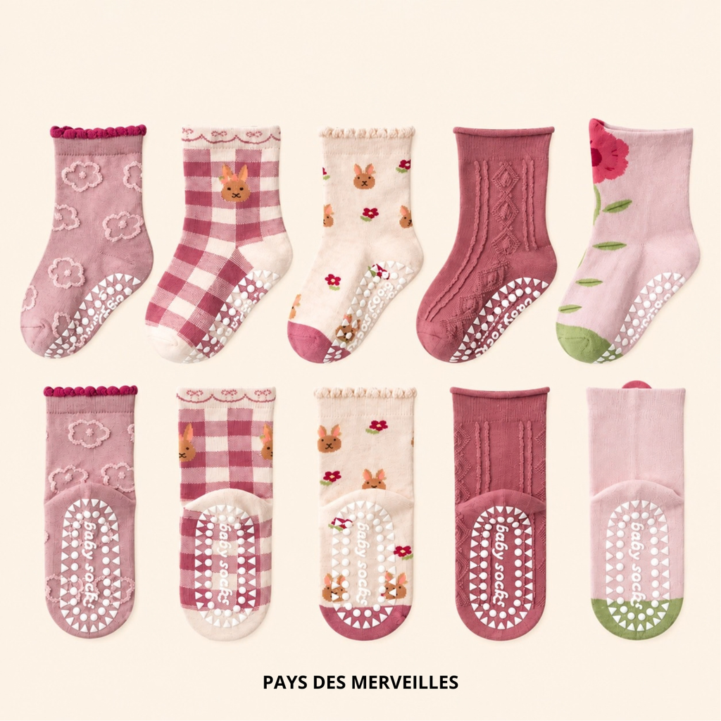 Lot de 5 paires de Chaussettes Antidérapantes Enfant (De 1 an à 12 ans)