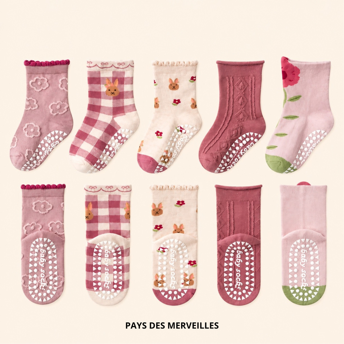 Lot de 5 paires de Chaussettes Antidérapantes Enfant (De 1 an à 12 ans)