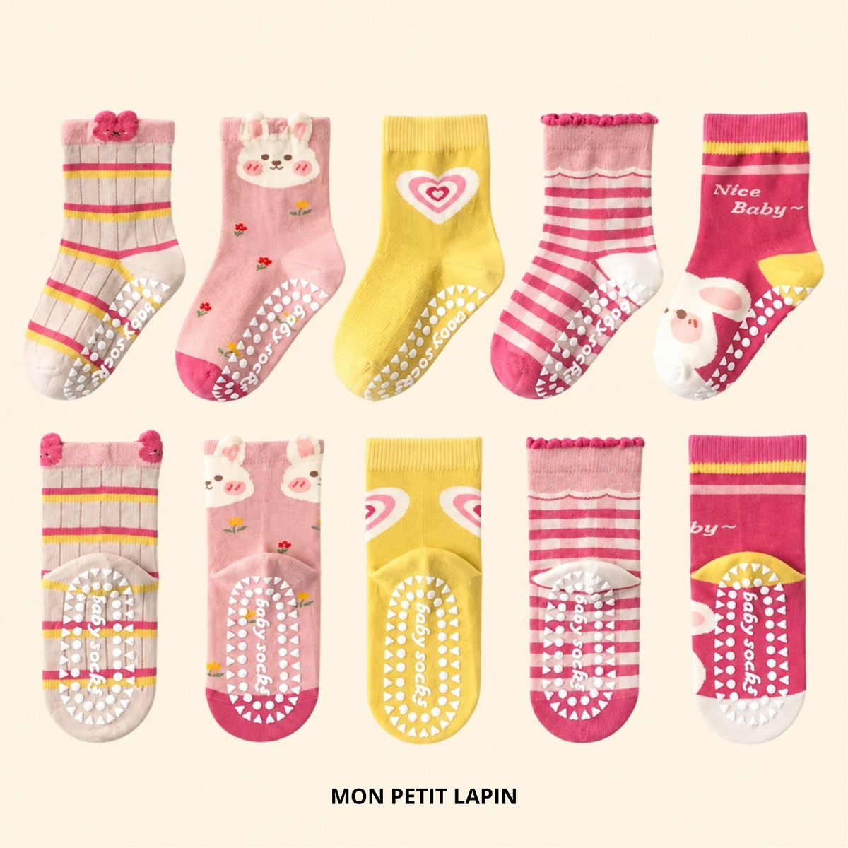 Lot de 5 paires de Chaussettes Antidérapantes Enfant (De 1 an à 12 ans)