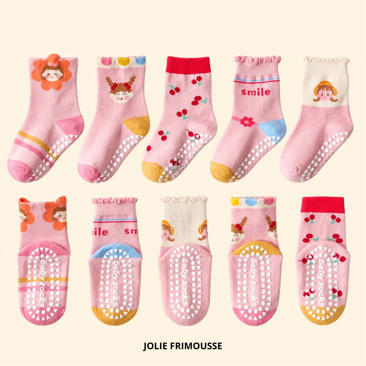 Lot de 5 paires de Chaussettes Antidérapantes Enfant (De 1 an à 12 ans)