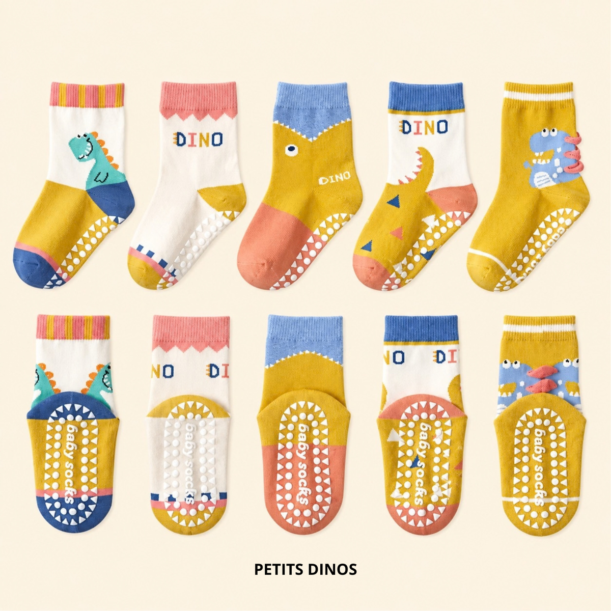 Lot de 5 paires de Chaussettes Antidérapantes Enfant (De 1 an à 12 ans)