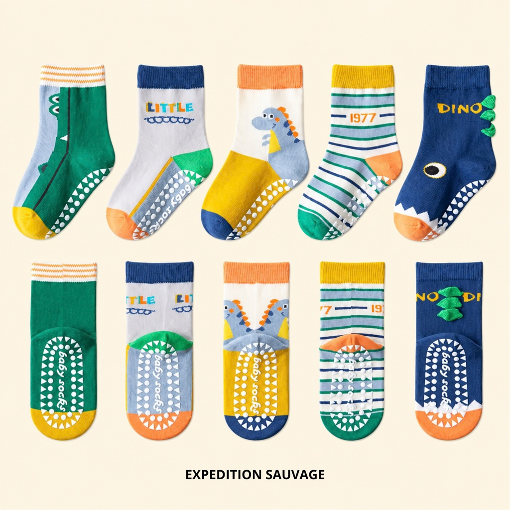 Lot de 5 paires de Chaussettes Antidérapantes Enfant (De 1 an à 12 ans)