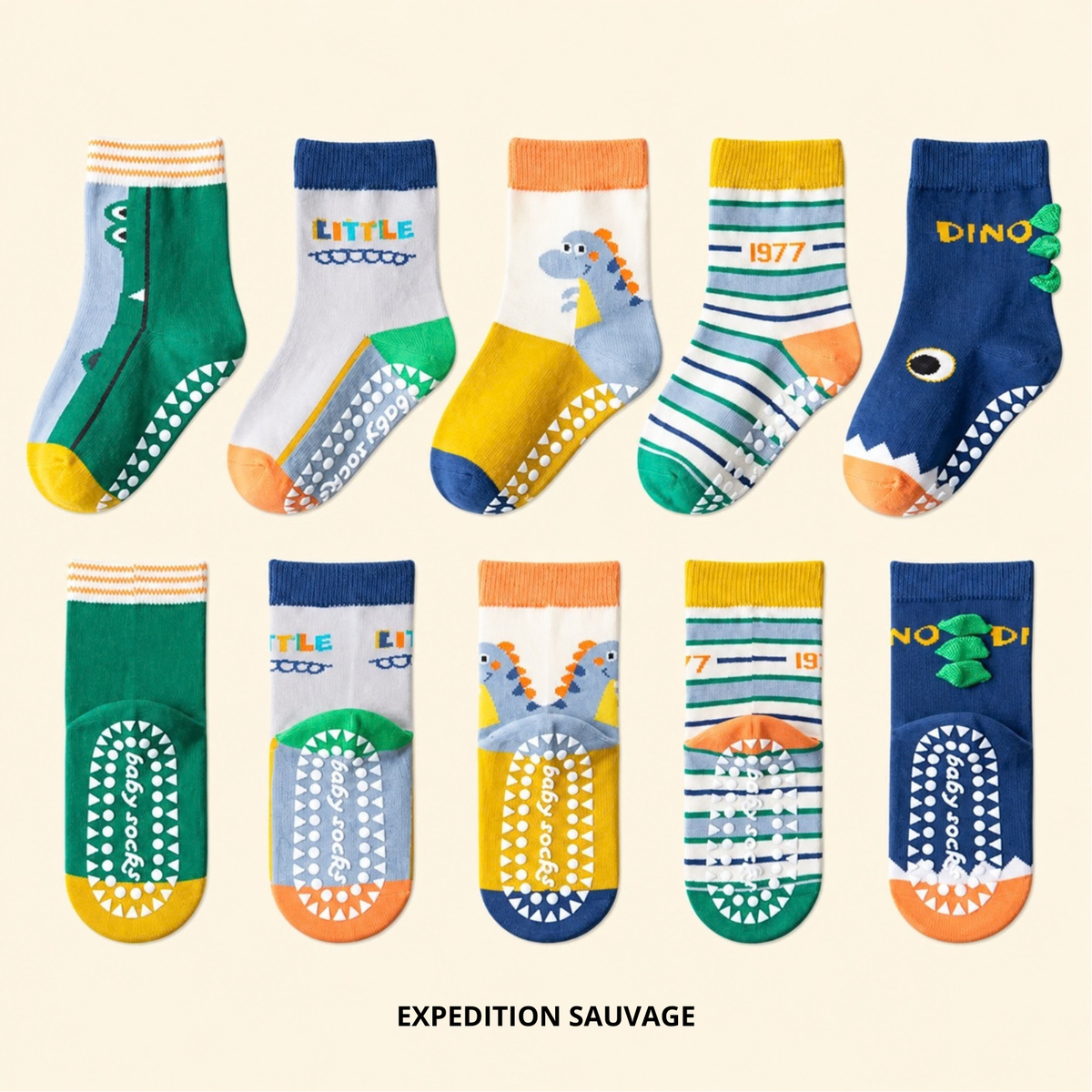 Lot de 5 paires de Chaussettes Antidérapantes Enfant (De 1 an à 12 ans)