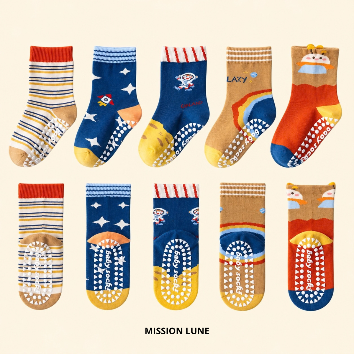 Lot de 5 paires de Chaussettes Antidérapantes Enfant (De 1 an à 12 ans)