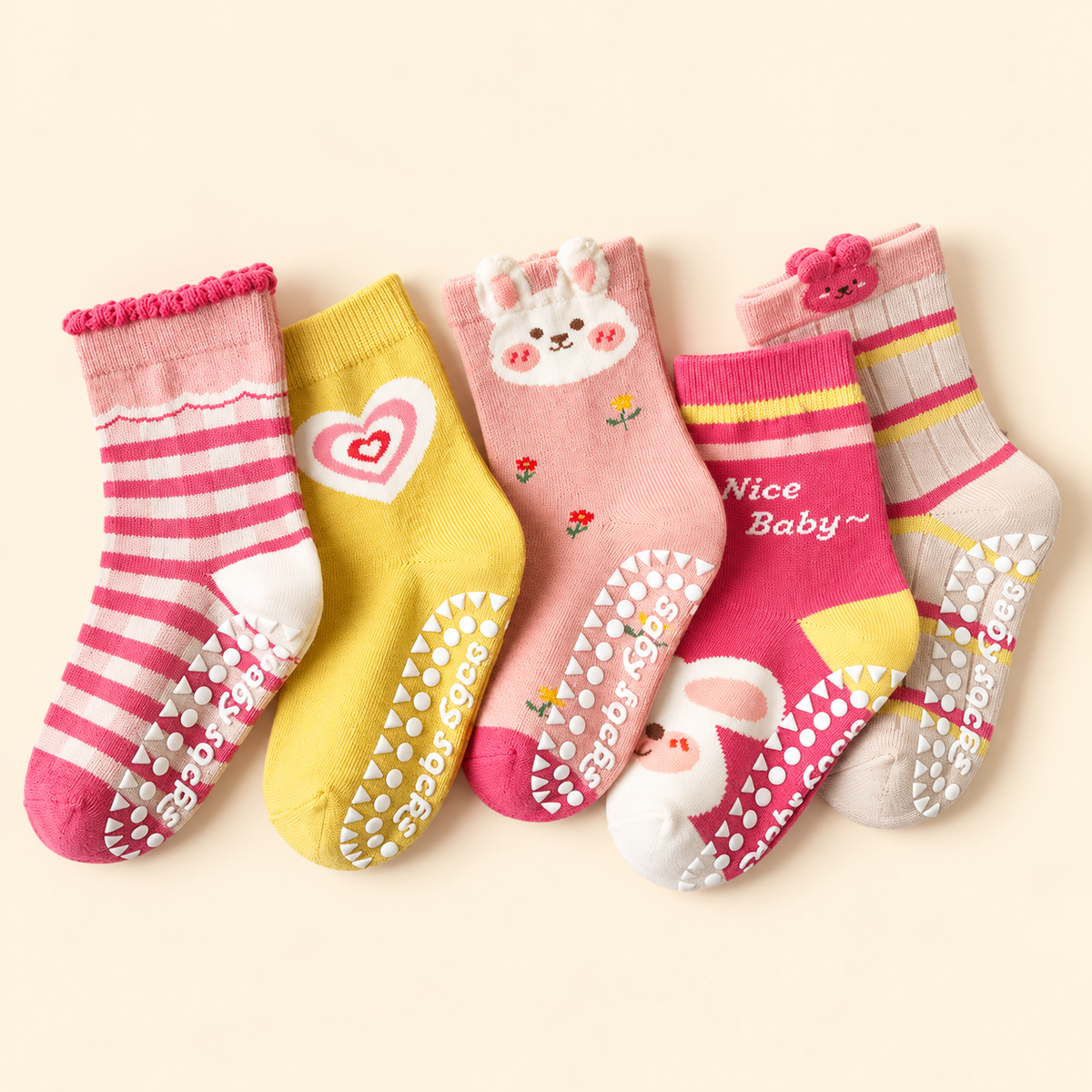 Lot de 5 paires de Chaussettes Antidérapantes Enfant (De 1 an à 12 ans)