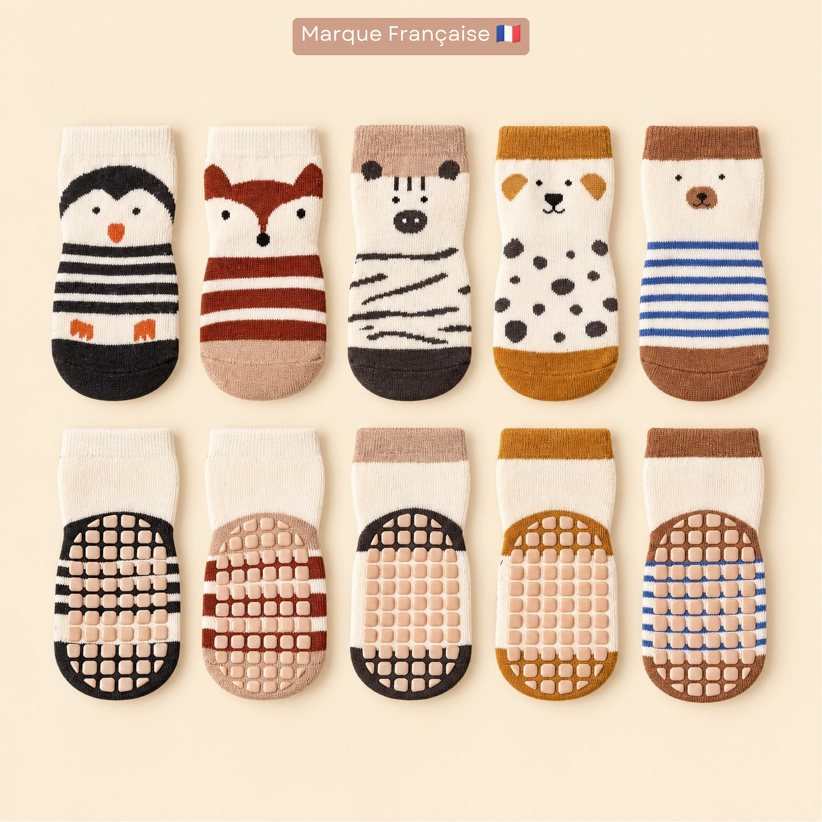 Lot de 5 paires de Chaussettes Antidérapantes Bébé (De 0 mois à 3 ans)